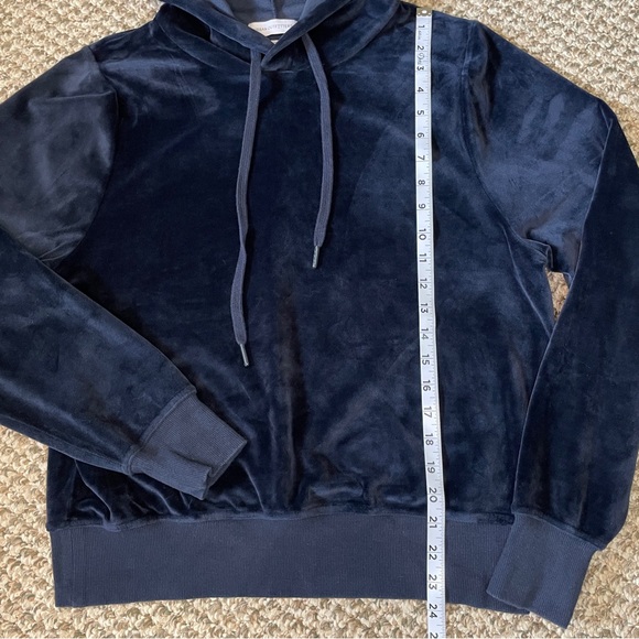 Urban Outfitters Easy Does It Velour Hoodie Sweatshirt - Midnight Blue - Picture 7 of 12